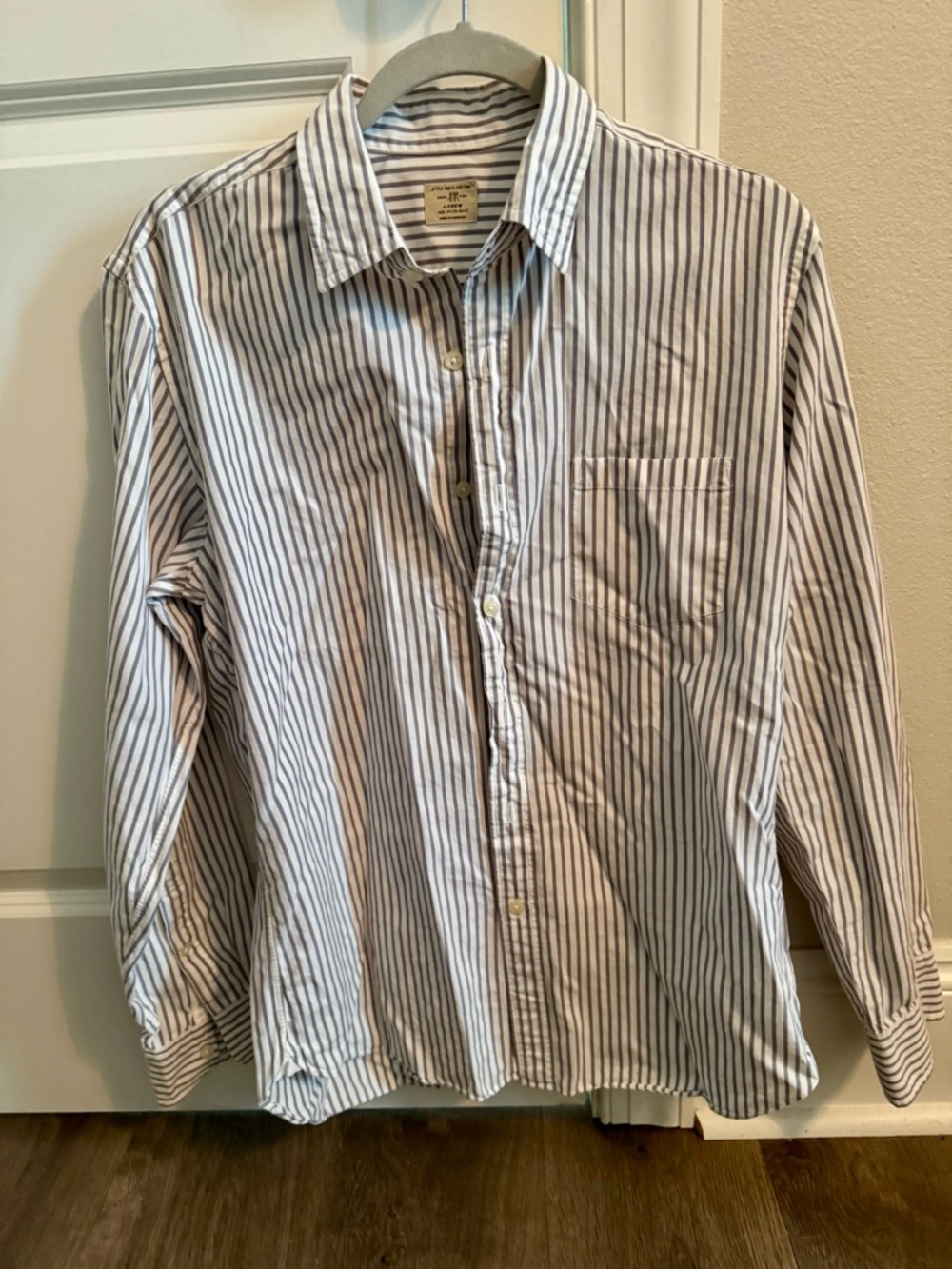 J. Crew White Shirt with Navy Pinstripes - Button-Down Dress Shirt